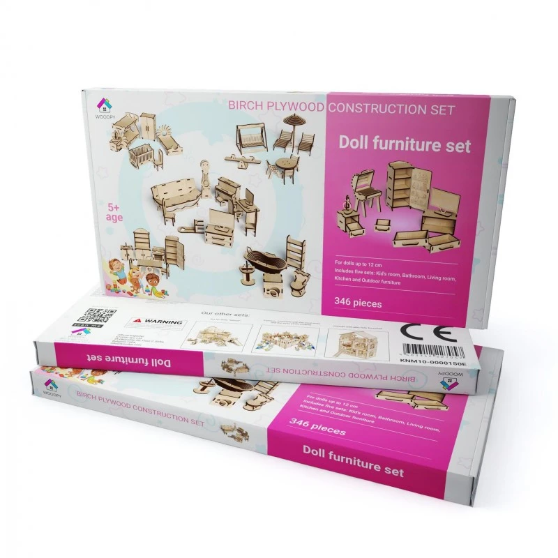 Дървен комплект WOODPY Обзавеждане за кукли, сглобяем, 346 части